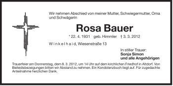 Traueranzeige von Rosa Bauer von Der Bote