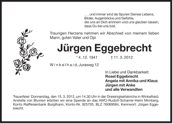 Traueranzeige von Jürgen Eggebrecht von Der Bote