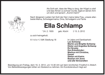 Traueranzeige von Ella Schlamp von Der Bote