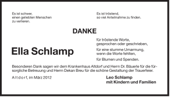 Traueranzeige von Ella Schlamp von Der Bote