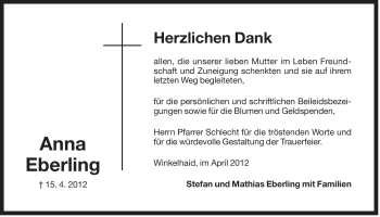 Traueranzeige von Anna Eberling von Der Bote