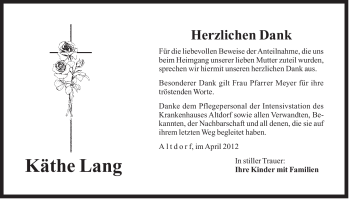 Traueranzeige von Käthe Lang von Der Bote