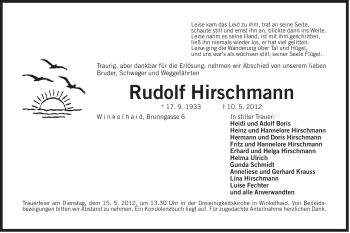 Traueranzeige von Rudolf Hirschmann von Der Bote