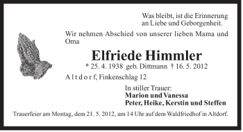 Traueranzeige von Elfriede Himmler von Der Bote
