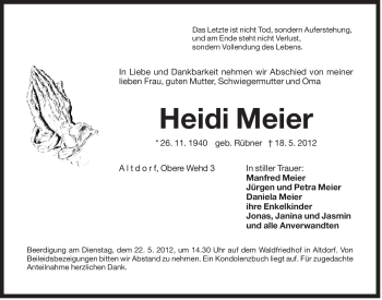 Traueranzeige von Heidi Meier von Der Bote