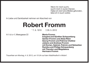 Traueranzeige von Robert Fromm von Der Bote
