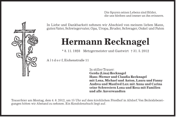 Traueranzeige von Hermann Recknagel von Der Bote