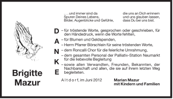 Traueranzeige von Brigitte Mazur von Der Bote