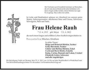 Traueranzeige von Helene Rauh von Der Bote