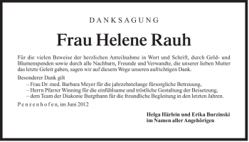 Traueranzeige von Helene Rauh von Der Bote