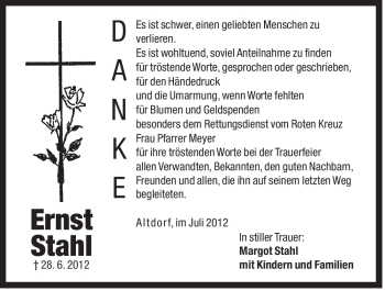 Traueranzeige von Ernst Stahl von Der Bote