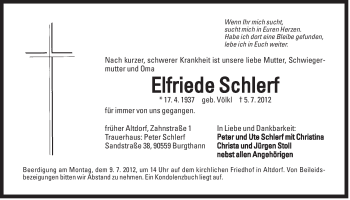 Traueranzeige von Elfriede Schlerf von Der Bote