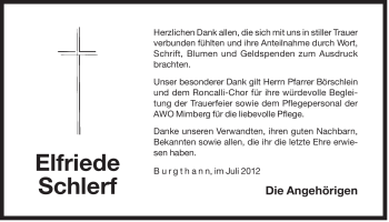Traueranzeige von Elfriede Schlerf von Der Bote