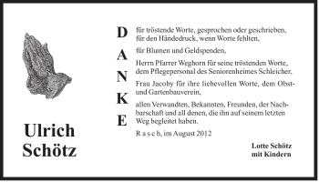 Traueranzeige von Ulrich Schötz von Der Bote