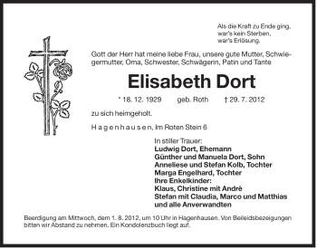 Traueranzeige von Elisabeth Dort von Der Bote