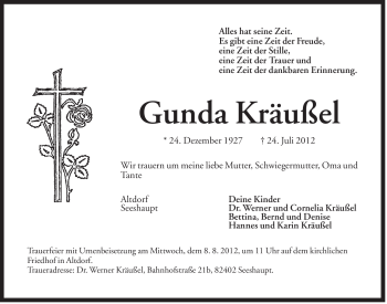 Traueranzeige von Gunda Kräußel von Der Bote