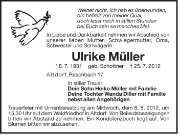 Traueranzeige von Ulrike Müller von Der Bote