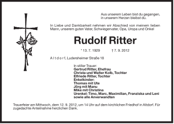 Traueranzeige von Rudolf Ritter von Der Bote