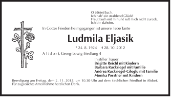 Traueranzeige von Ludmila Eljasik von Der Bote