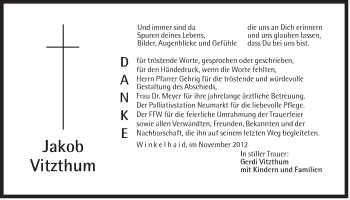 Traueranzeige von Jakob Vitzthum von Der Bote