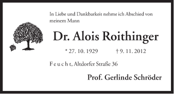 Traueranzeige von Alois Roithinger von Der Bote