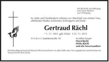 Traueranzeige von Gertraud Rächl von Der Bote