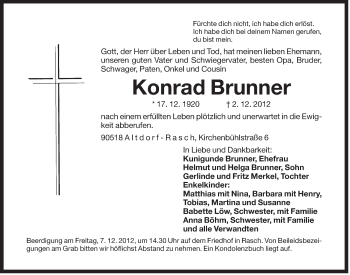Traueranzeige von Konrad Brunner von Der Bote