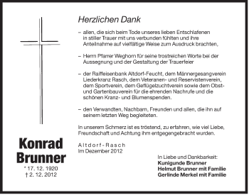 Traueranzeige von Konrad Brunner von Der Bote