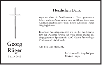 Traueranzeige von Georg Rüger von Der Bote