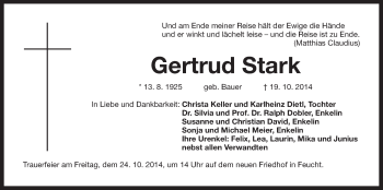 Traueranzeige von Gertrud Stark von Der Bote