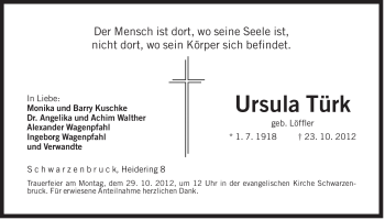 Traueranzeige von Ursula Türk von Der Bote