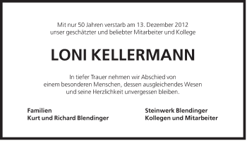 Traueranzeige von Loni Kellermann von Der Bote