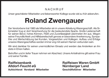Traueranzeige von Roland Zwengauer von Der Bote