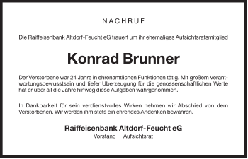 Traueranzeige von Konrad Brunner von Der Bote