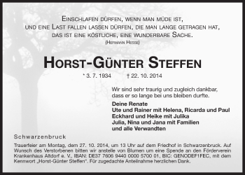 Traueranzeige von Horst-Günter Steffen von Der Bote