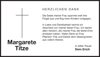 Traueranzeige von Margarete Titze von Der Bote