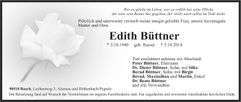 Traueranzeige von Edith Büttner von Der Bote