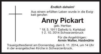 Traueranzeige von Anny Pickart von Der Bote