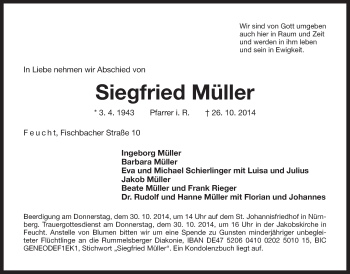 Traueranzeige von Siegfried Müller von Der Bote