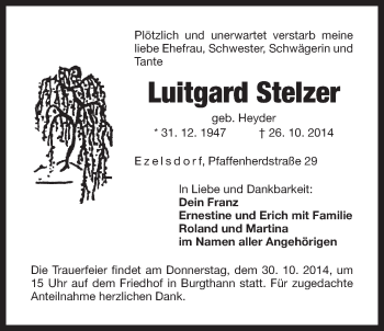 Traueranzeige von Luitgard Stelzer von Der Bote