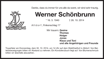 Traueranzeige von Werner Schönbrunn von Der Bote