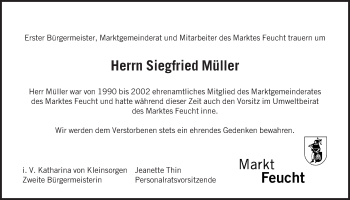 Traueranzeige von Siegfried Müller von Der Bote