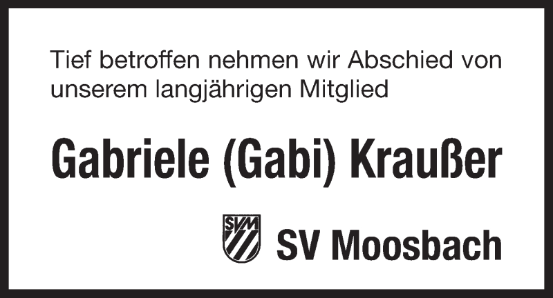  Traueranzeige für Gabriele Kraußer vom 30.07.2015 aus Der Bote