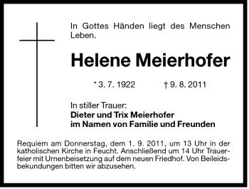 Traueranzeige von Helene Meierhofer von Der Bote