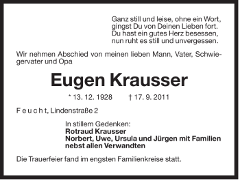 Traueranzeige von Eugen Krausser von Der Bote