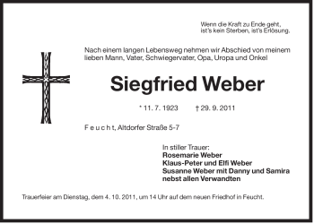 Traueranzeige von Siegfried Weber von Der Bote