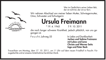 Traueranzeige von Ursula Freimann von Der Bote