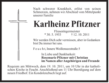 Traueranzeige von Karlheinz Pfitzner von Der Bote