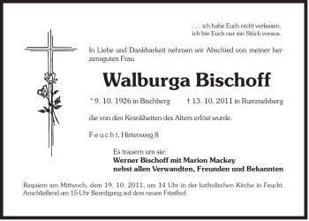 Traueranzeige von Walburga Bischoff von Der Bote