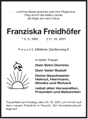 Traueranzeige von Franziska Freidhöfer von Der Bote